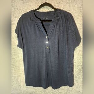 Philosophy Deep V-neck Short Sleeve Shirt Dark Navy Blue Medium